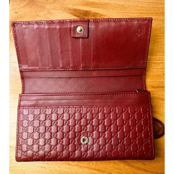 Auth Gucci Wallet Micro Guccissima Continental Flap Leather Wallet 449396 Red - Picture 6 of 16